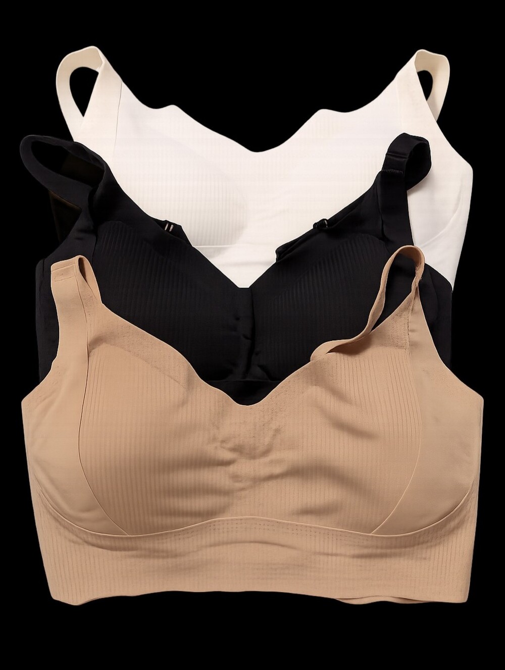Seamless Comfort Wireless Bra - 3-Pack (Beige, Black, White) Size LARGE